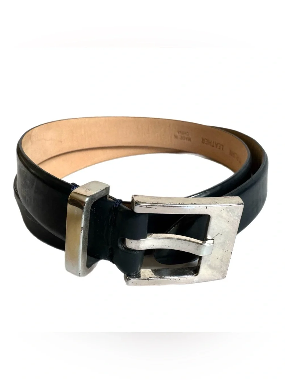 Vintage Kenneth Cole Navy Blue Glove Italian Leather Belt Women's M Classic Prep